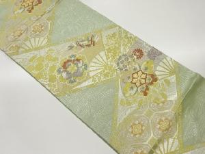 扇・華紋に草花模様織出し袋帯